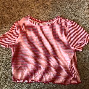 Red and white striped crop tee
